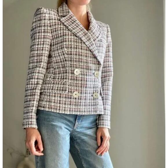 Zara double breasted textured weave jacket blazer - Picture 4 of 15